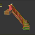 Orange Wooden Staircase Furniture With Handrail And Curved Steps Design