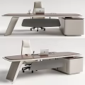 Modern Office Desk Workstation With White Chair Laptop And Storage Cabinet