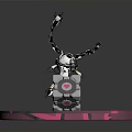 Mechanical Character and Creature in Dynamic Poses on Circular Platform with Pink Glowing Edges 3d model