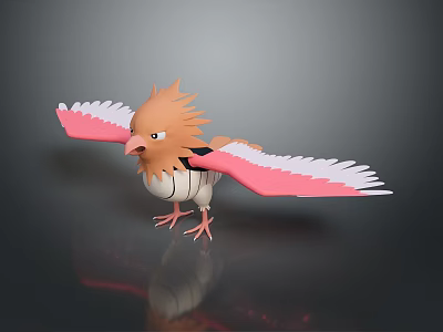3D Flying Animal Model With Pink Wings Brown Head And Spread Feathers Standing Pose 3d model