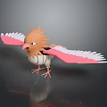 3D Flying Animal Model With Pink Wings Brown Head And Spread Feathers Standing Pose