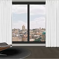 Sheer Linen Curtains In Modern Living Room With Large Window And City View