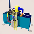 Industrial Equipment With Blue Tank Yellow Component And Red Blue Pipes
