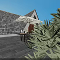 Rooftop Courtyard Garden Design With Outdoor Dining Set Patio Umbrella And Green Plants