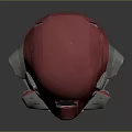 Futuristic Red Mechanical Helmet Design With Metallic Details And Circular Gauge
