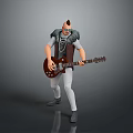 Stylish Man With Mohawk Hairstyle Necklaces In Feather Decorated Vest Playing Electric Guitar