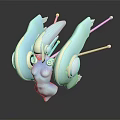 Light Blue Fantasy Character With Winged Structure Golden Accents And Antennae 3D Art Design