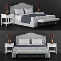 Modern Double Bed With White Nightstands Table Lamps Bench And Soft Bedding 3d model