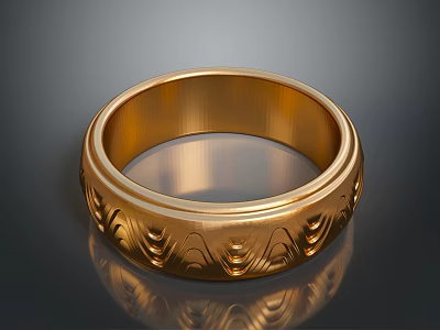 Decorative Golden Metal Hardware Ring With Intricate Wave Engravings Design 3d model