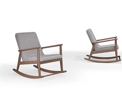 Casual Rocking Chairs Two Pieces With Wooden Frame Checkered Cushion And Comfortable Design 3d model