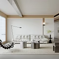 Modern Living Room With White Sofa Metal Coffee Tables Floor Lamp And Floor-to-Ceiling Windows