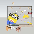 Colorful Building Blocks Mural Featuring Minion Character With Table And Chairs