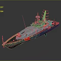 3D Model of Modern Naval Ship with Gray Blue Hull Red Marking and Antenna Superstructure
