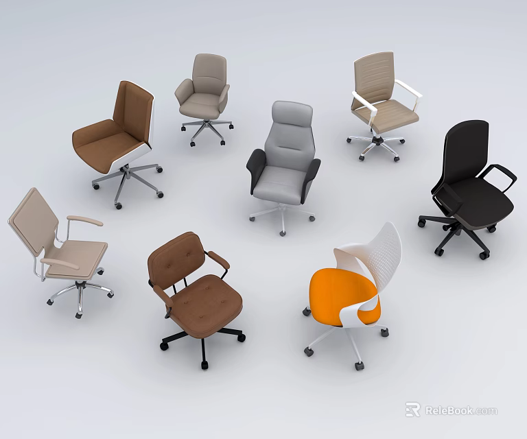 Various Office Chairs In Multiple Colors And Styles For Modern Workspaces 3d model