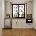 Modern Kitchen and Dining Room Open Space Design With Washing Machines Cabinets And Wooden Floors