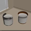Elegant Modern Round Sofa Stools With White Upholstery Black Brown Armrests