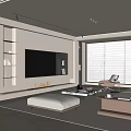 Modern Living Room Interior With TV Wall Sofa Coffee Table And Large Window