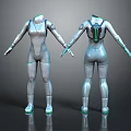 Silver Futuristic Bodysuit With Green Accent Lines And Metallic Shine Front Back Views