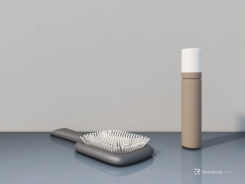 Modern Swing Door With Gray Background And Tabletop Comb Bottle Accessory 3d model 