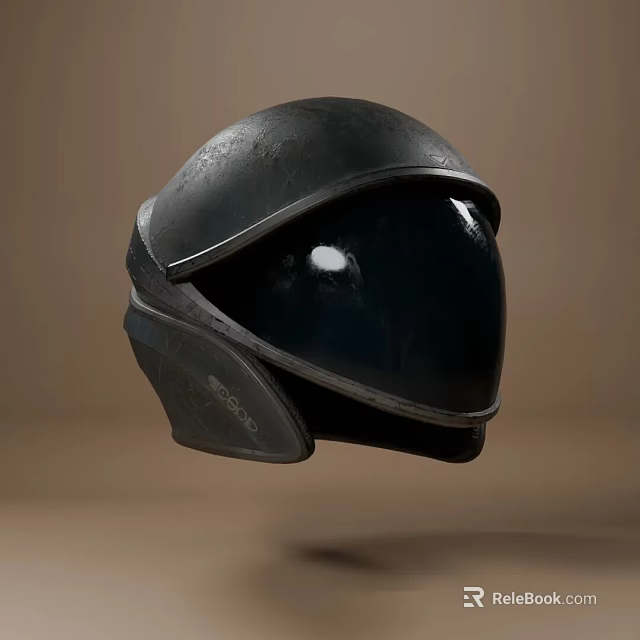 Black Futuristic Helmet With Shiny Visor And Sleek Metallic Design 3d model 