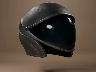 Black Futuristic Helmet With Shiny Visor And Sleek Metallic Design 3d model