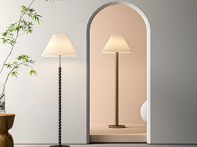 Modern Floor Lamp With Spiral Base And White Lampshade In Arched Interior 3d model