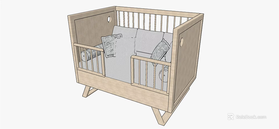 Wooden Baby Crib With Safety Railings Sturdy Legs And Comfortable Mattress 3d model 
