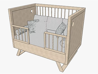 Wooden Baby Crib With Safety Railings Sturdy Legs And Comfortable Mattress 3d model