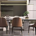 Modern Dining Room Interior With Rectangular Table Chairs Pendant Lights And Green Plants 3d model