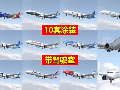 Passenger Aircraft Featuring 10 Different Liveries And Detailed Cockpit Design 3d model