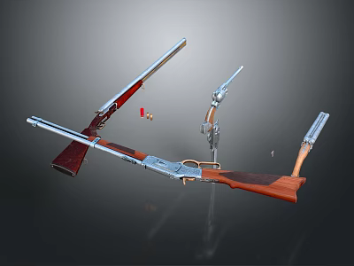 Vintage Firearms Collection With Rifles Pistols Wooden Stocks And Metal Barrels 3d model