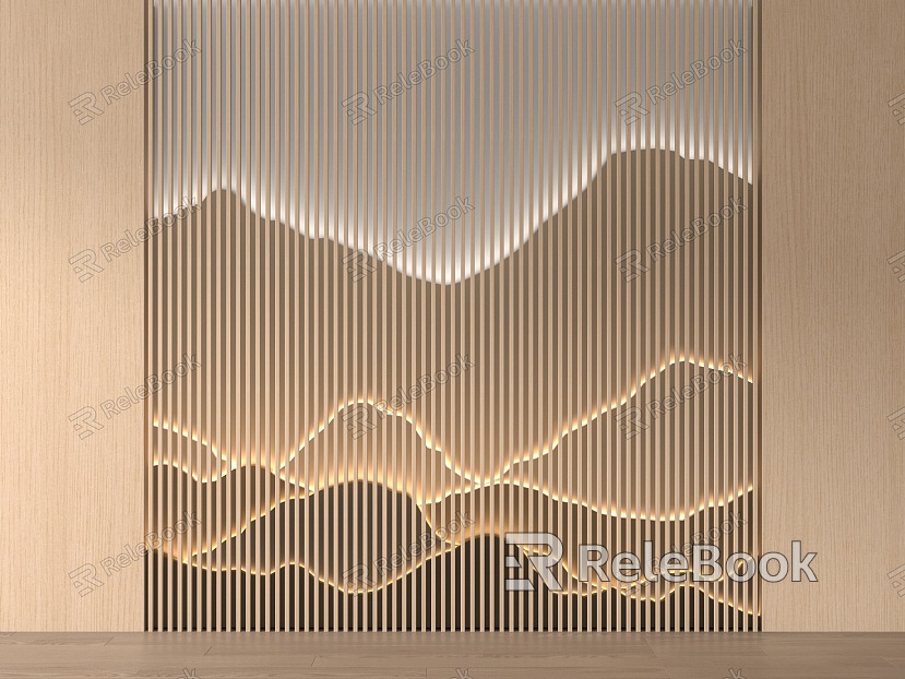 New Chinese background wall landscape grid background wall model