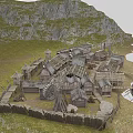 Ancient Architecture Village Featuring Traditional Wooden Structures And Mountain Surroundings