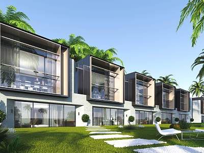 Modern Townhouse Seaside Villa Office Perspective 3d model