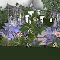 Check in Photo Spot With Purple Pink Flowers Green Plants White Columns And Purple Drapes