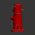 Red Fire Hydrant With Chain Connections And Metallic Base Structure