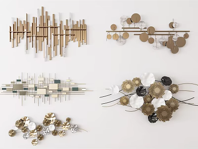 Modern Wall Decor With Geometric Metal Shapes And Gold Silver Black Accents 3d model