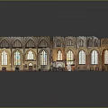 Traditional Wooden Church Pews And Altar Furniture With Red Carpet Painting