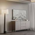 Modern TV Stand with Wooden Design Metal Legs Mounted TV Floor Lamp and Decorative Books