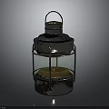 Vintage Metallic Decorative Lantern Furniture With Green Glass Panel And Sturdy Top Handle Design