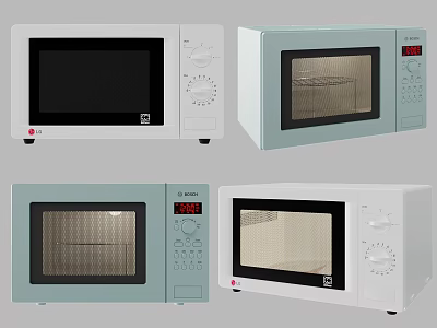 Modern Kitchen Microwave Ovens With Different Designs Colors And Control Panels 3d model
