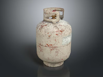 Worn Gas Cylinder With Rust Stains Top Valve Handle And Label 3d model