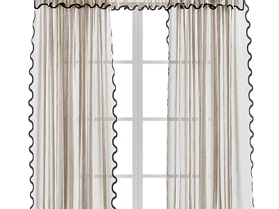 Elegant Beige Curtains With Black Ruffled Edges And Sheer Inner Layer For Window 3d model
