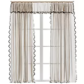 Elegant Beige Curtains With Black Ruffled Edges And Sheer Inner Layer For Window