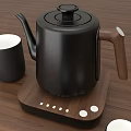 Sleek Black Tea Set with Wooden Handle Teapot and White Inner Teacups on Tabletop