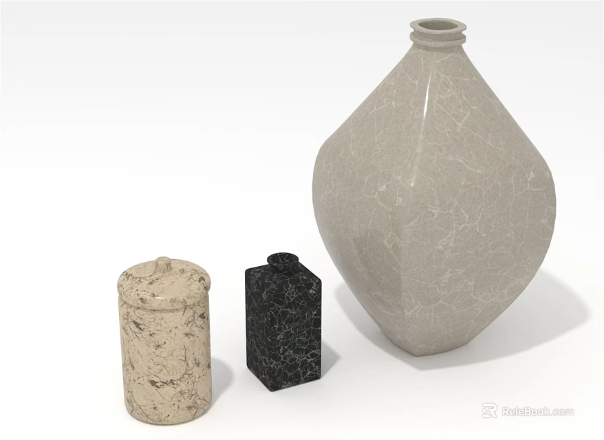Light Colored Ceramic Vase With Textured Surface And Decorative Small Containers 3d model 