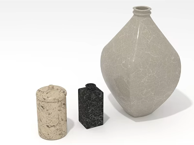 Light Colored Ceramic Vase With Textured Surface And Decorative Small Containers 3d model