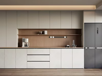 Modern Wine Cabinet in Contemporary Kitchen with White Cabinets and Wooden Countertop 3d model