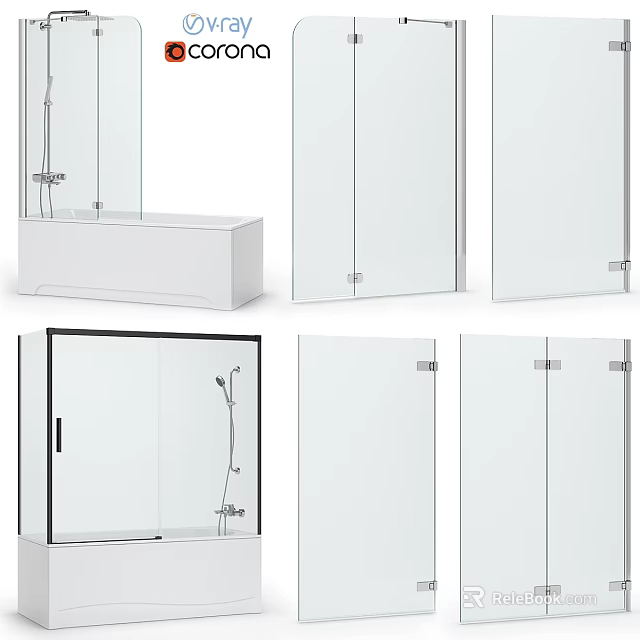 Modern Bathtub With Frameless Glass Shower Doors And Elegant Fixtures In Bathroom 3d model 