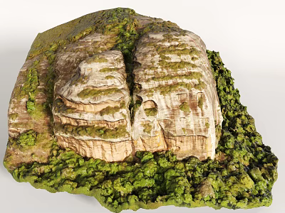 Natural Rockery Stone With Layered Texture And Green Moss For Landscape Decor 3d model